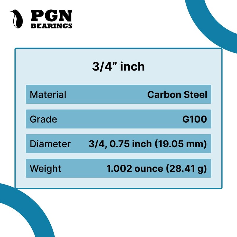 PGN Bearings (100 قطعة) PGN - 3/4 بوصة (0.75 بوصة) كرات تحمل فولاذية دقيقة G25 - Image 3